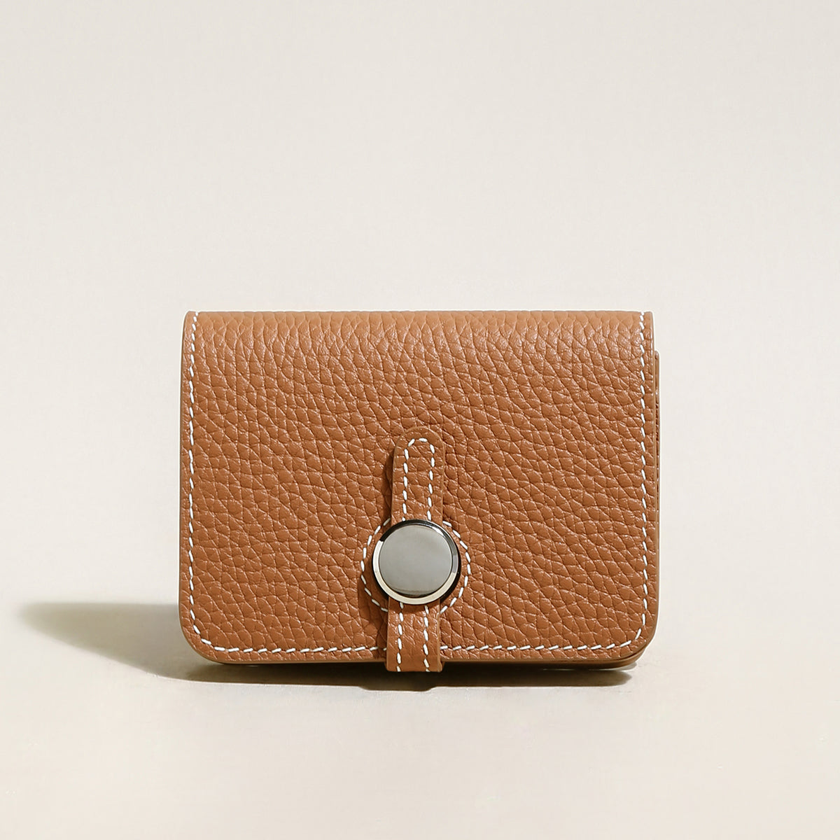 Slim Leather Wallet with Detachable Strap - Brown
