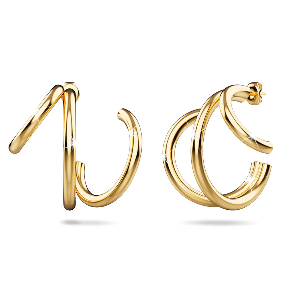 Bullion Gold Diam Hoop Gold Layered Earrings