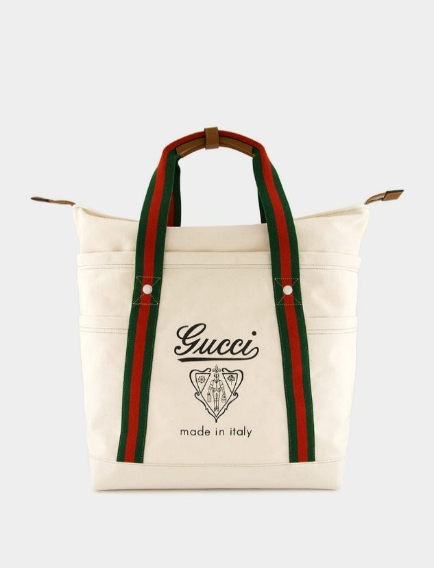 Gucci Canvas Large Mens Tote - White