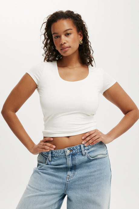Cotton On Women's Sunday Scoop Short Sleeve - Vintage White