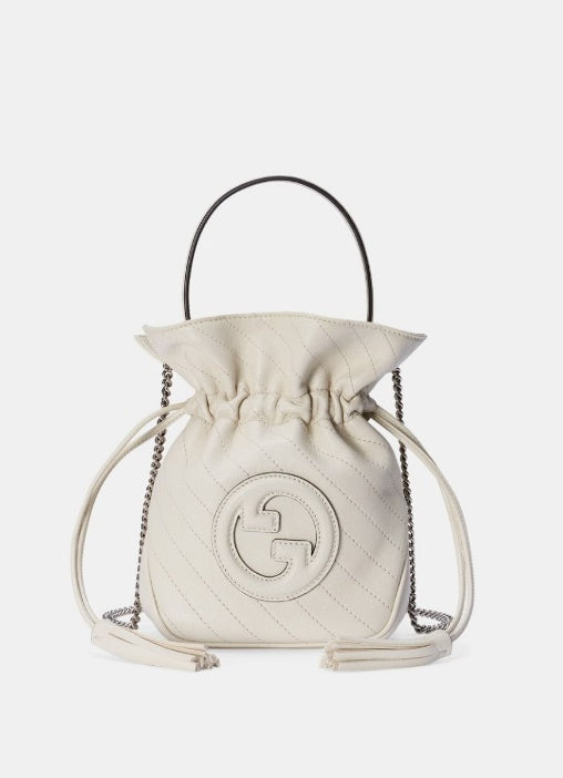 Gucci Leather Drawstring Bucket Bag - White