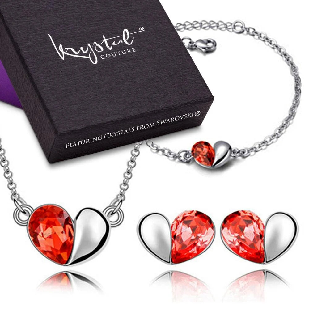 Boxed Heart 2 Heart Bracelet, Necklace and Earrings Set Embellished with Swarovski® Crystals