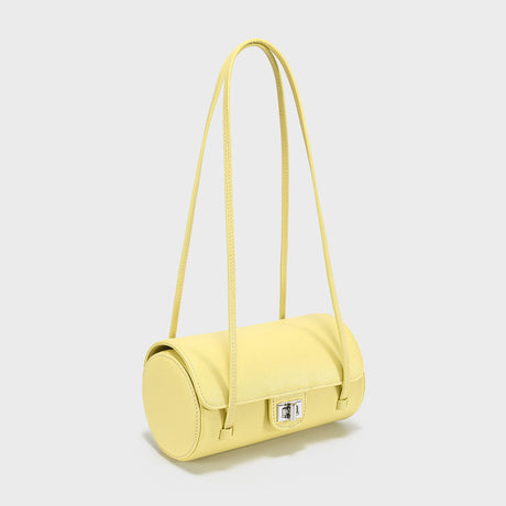 Pebbled Leather Cylinder Barrel Bag - Yellow