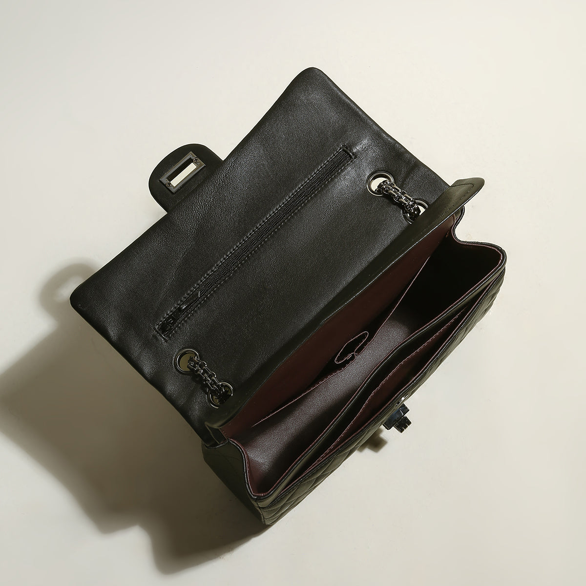 Black Quilted Caviar Leather Flap Shoulder Bag - Black