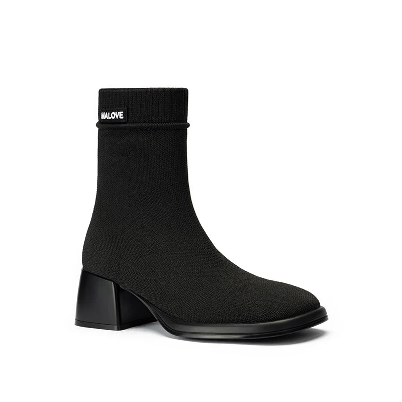 Stretch Knit Sock Boots - Black