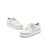 Dual Lace Platform Knit Sneakers - White