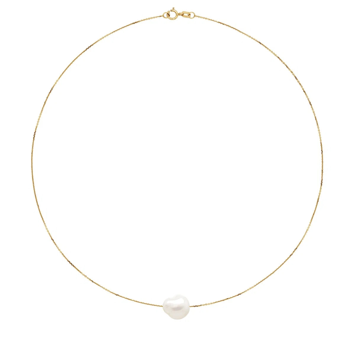 Necklace Baroque Baroque Freshwater Pearl White Yellow Gold 11-12mm