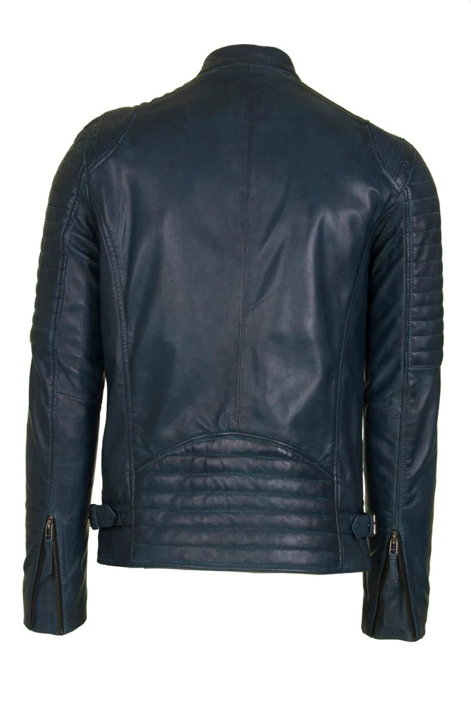 Mens Navy Leather Jacket