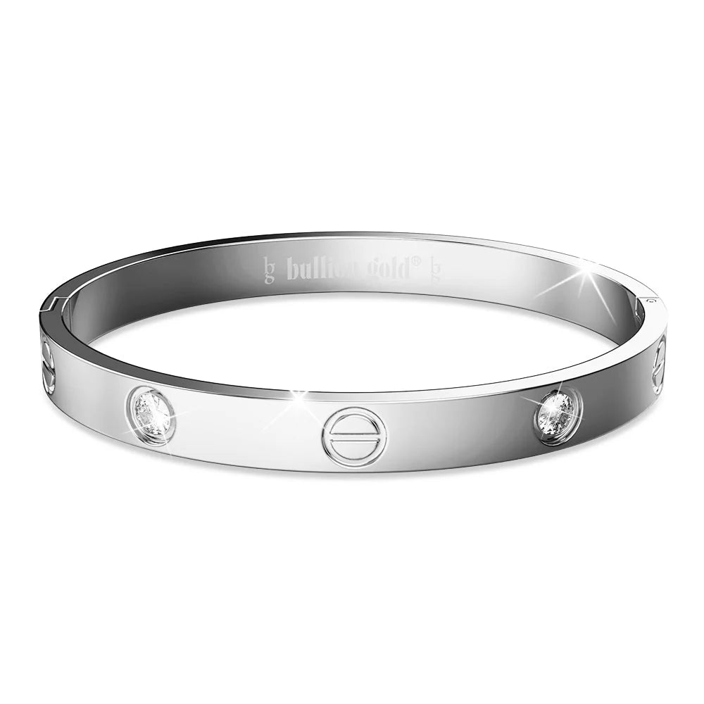 Bullion Gold Carrie Stainless Steel Bangle in White Gold - 64mm