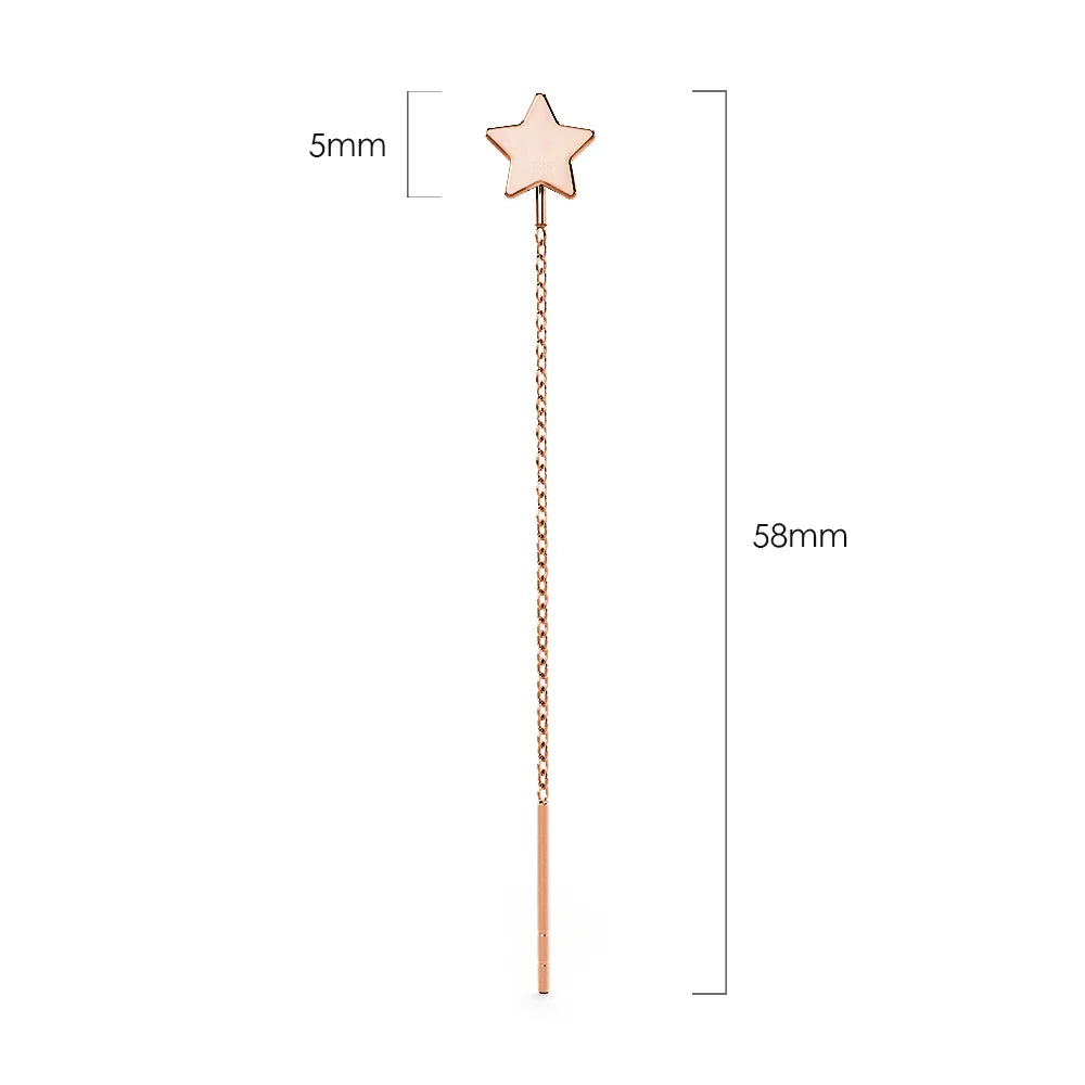 Solid 925 Sterling Rose Gold Star Threader Earrings