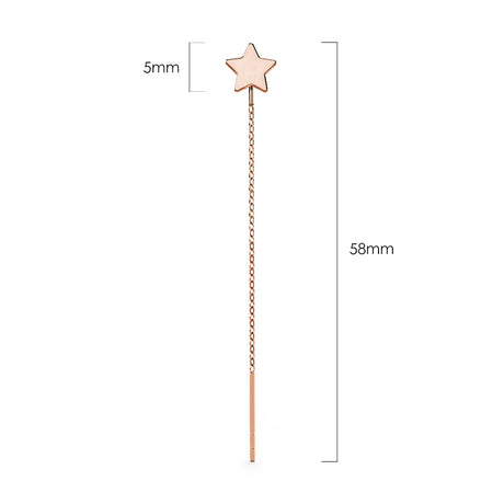 Solid 925 Sterling Rose Gold Star Threader Earrings