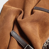 Suede Leather East-West Bowling Bag - Brown