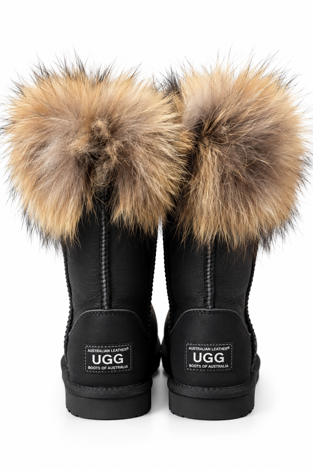Australian Leather Ugg Fur Long Uggs Leather - Black - AU5