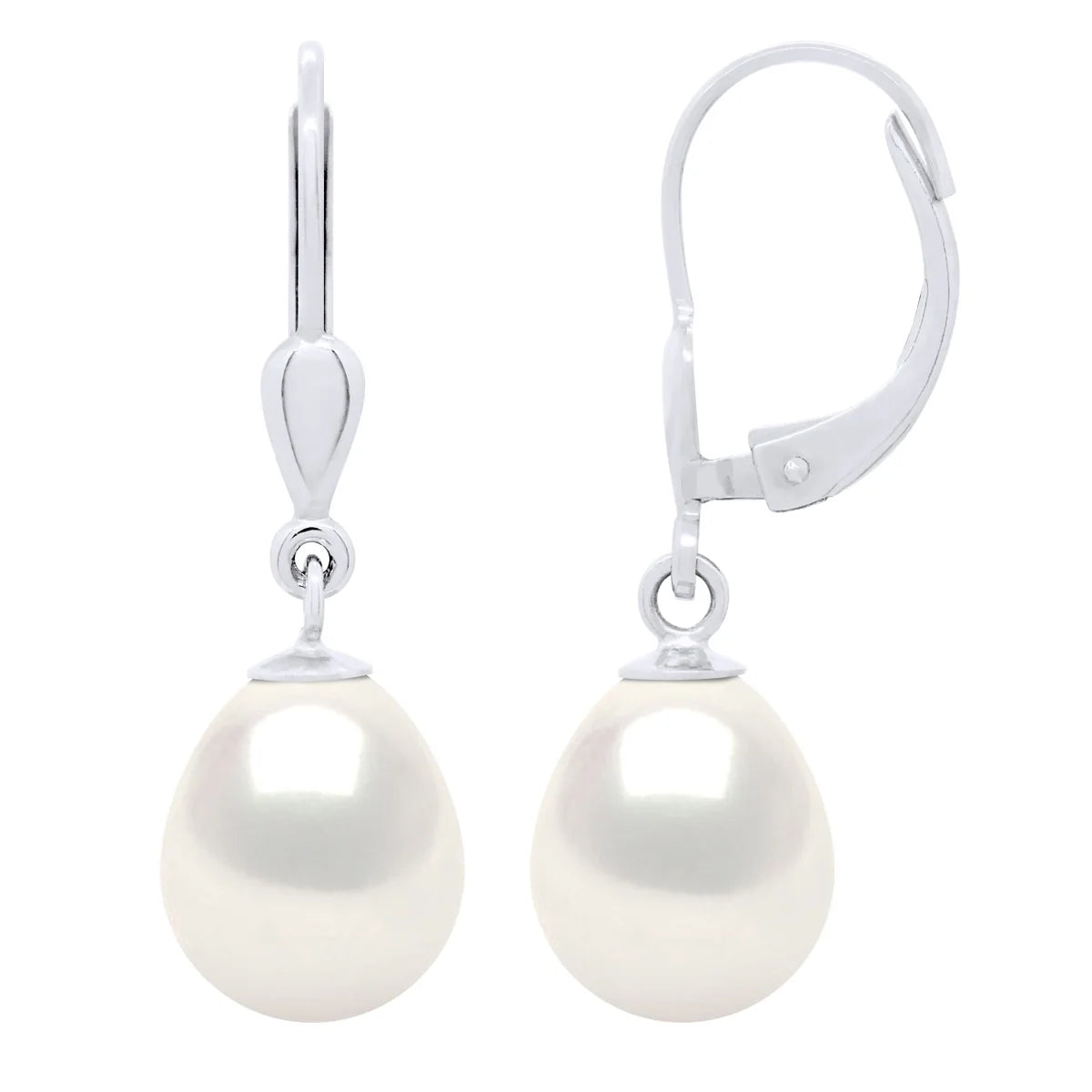 Drop Earrings Freshwater Pearl White White Gold 9-10mm