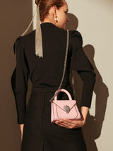 Avant Garde Silver Chain Strap Leather Top Handle Bag - Pink