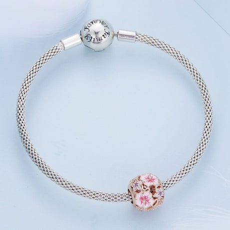 Solid 925 Signature Silver Blossom Filigree Charm In Rose Gold