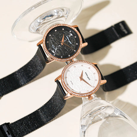 Bullion Gold Bullion Gold Elite Watch Embellished with Rhinestone - Rose Gold and Black