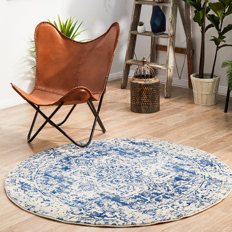 Evoke 253 White Navy Round Rug