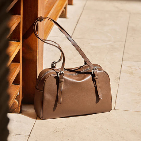Nalandu Vintage Leather Bowling Bag - Camel