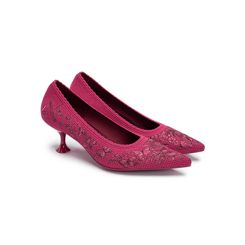 Enchanted Butterfly Pointed Toe Kitten Heels - Rose