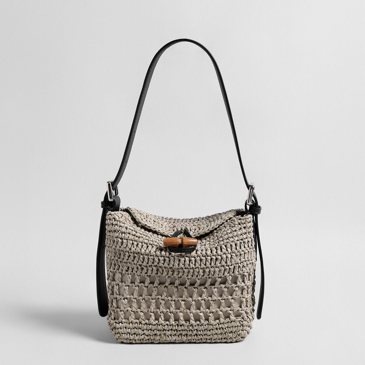 Handwoven Raffia Hobo Bag - Grey