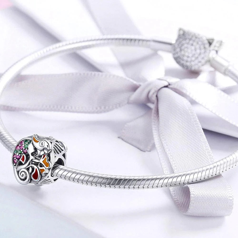 Solid 925 Sterling Silver Multicolour Lizard CZ Charm