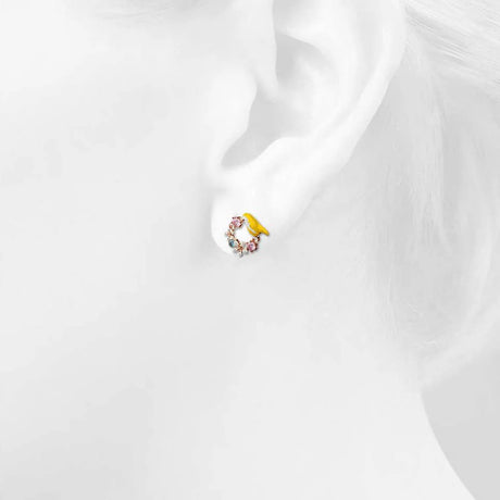 Krystal Couture Yellow Bird and Multicolour Floral Austrian Crystal Stud Earrings