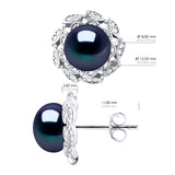 Earrings Real Cultured Freshwater Pearls Button 8-9 mm - Black Tahiti - Longueur 42 cm