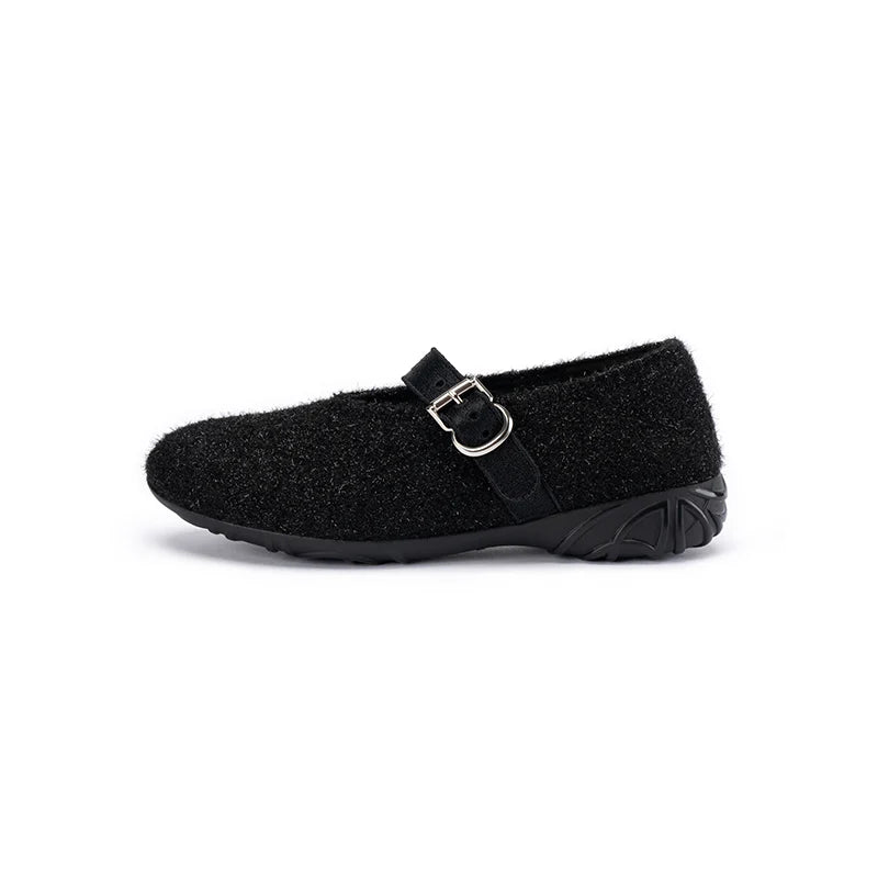 Fuzzy Mary Jane Flats - Black