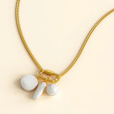 Bullion Gold Pearl Trio Gold Clasp Charm Necklace