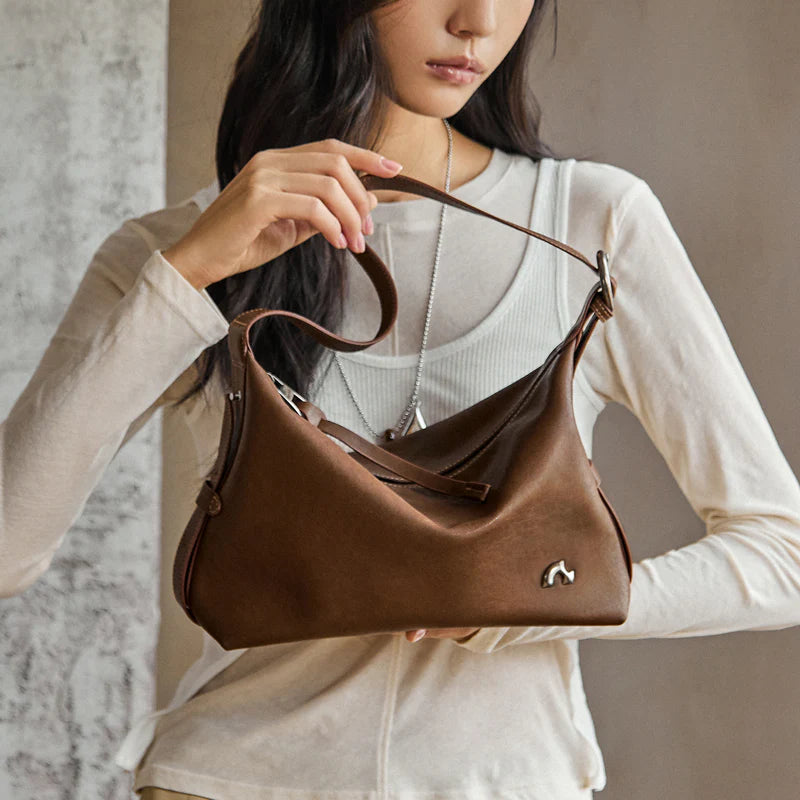 Nalandu Vintage Slouchy Leather Shoulder Bag - Brown