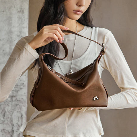 Nalandu Vintage Slouchy Leather Shoulder Bag - Brown