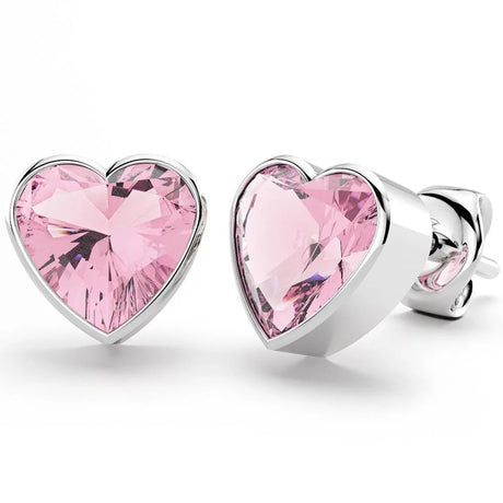 Solid 925 Sterling Silver Heart Bezel Studs Pink
