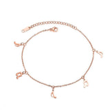 Bullion Gold Dangling Musical Note Everyday Wear Rose Gold Layered Anklet