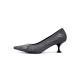 Floral Butterfly Pointed Toe Kitten Heels - Charcoal