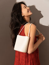 Thin Strap Waterproof Leather Bucket Bag - ivory