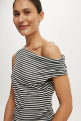 Cotton On Women's Sandy Asymmetric Mini Dress - Maddi Stripe Charcoal