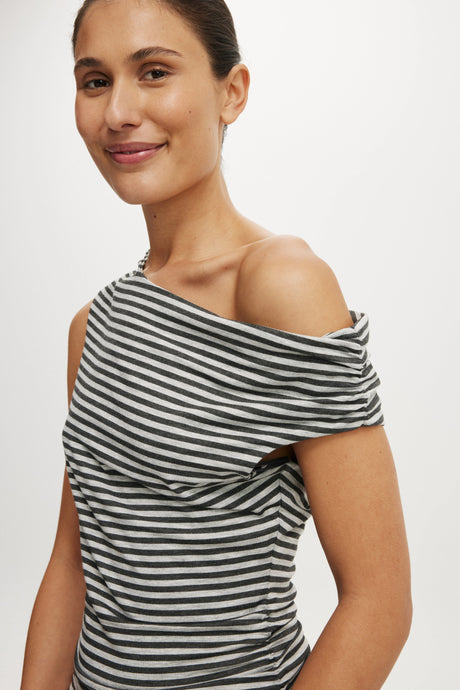 Cotton On Women's Sandy Asymmetric Mini Dress - Maddi Stripe Charcoal