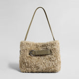 Curly Faux Shearling Tote Bag – Leather Buckle Shoulder Bag