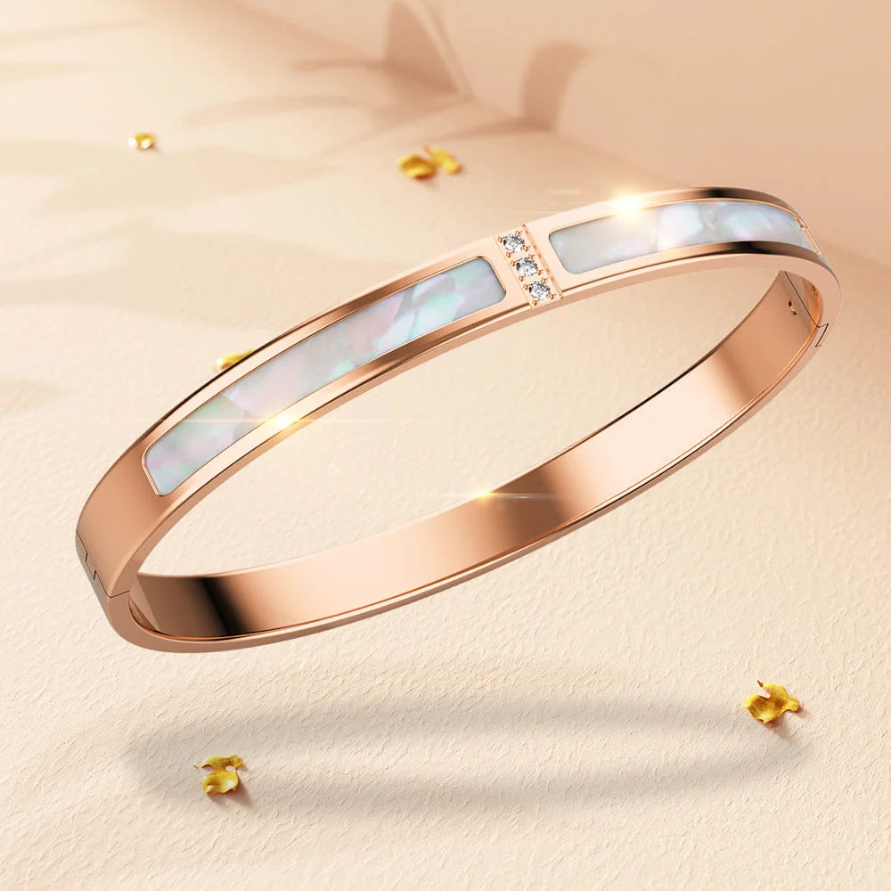 Boxed Modest Hinged Bangle & Round Interlock Earrings Set in Rose Gold