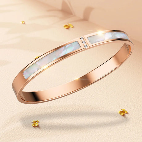 Boxed Modest Hinged Bangle & Round Interlock Earrings Set in Rose Gold