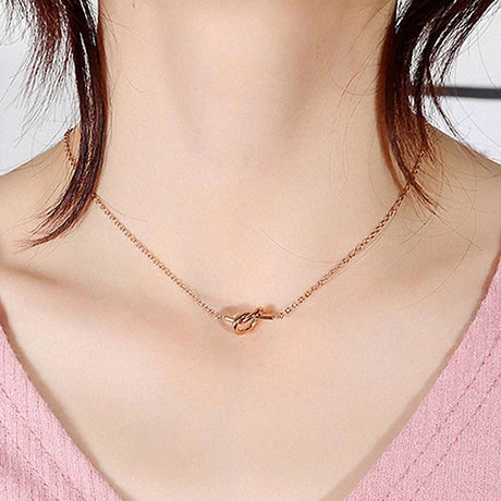 Boxed Single Knotted Tie Promise Necklace and Bangle Set in Rose Gold Plated