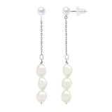 Drop Earrings Baroque 3 Pearl Baroque Freshwater Pearl White Sterling Silver