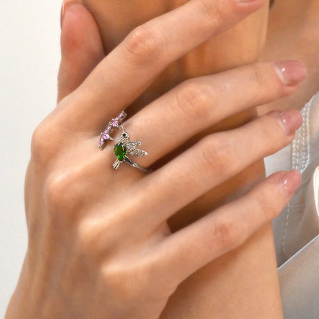 Adjustable Solid 925 Sterling Silver Humming Bird Fashion Ring