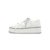 Dual Lace Platform Knit Sneakers - White
