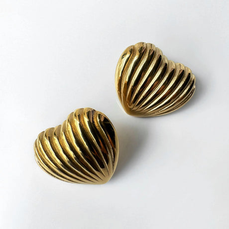 Bullion Gold Ridged Heart Gold layered Stud Earrings