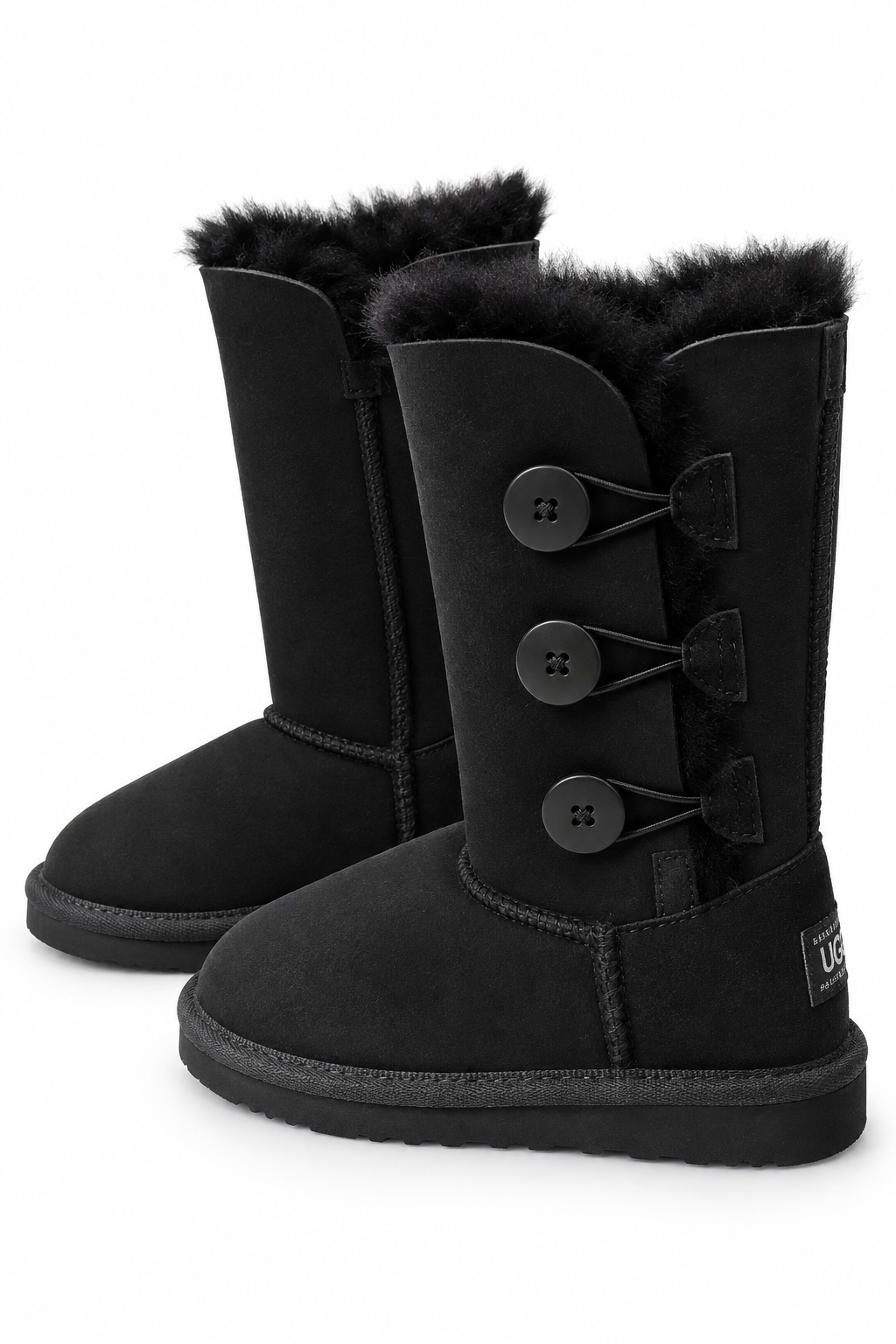 Australian Leather Ugg Kids 3Button Classic Long - Black - AU8