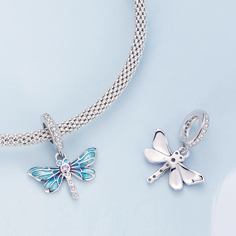 Solid 925 Signature Silver Dragonfly At Disco Charm