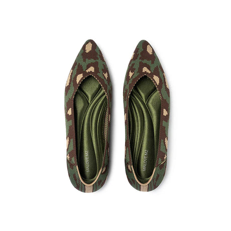 Leopard Print Pointed Toe Work Shoes - Green