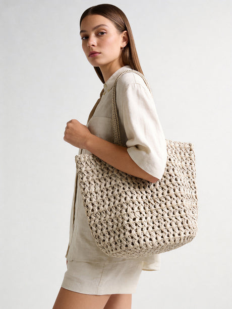 Handwoven Raffia Basket Tote - Ivory
